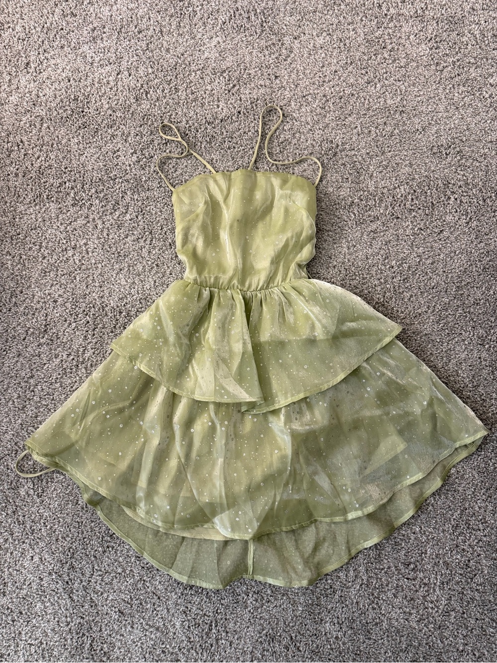 Lucy In The Sky Green Sparkle Tiered Spaghetti Strap Dress